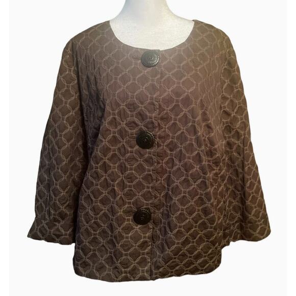 J Jill Brown Embroidered Cotton 3-Button Blazer - XL - Picture 1 of 5
